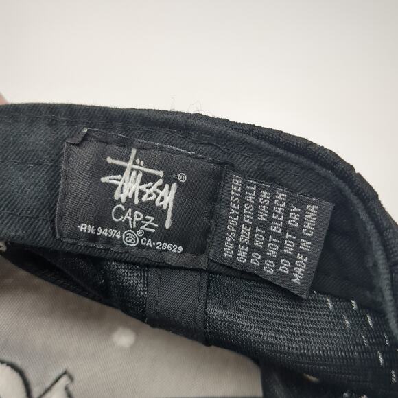 Stussy Capz Snapback Hat Black Embroidered Monogram Big S Logo 100% Polyester - Picture 9 of 9